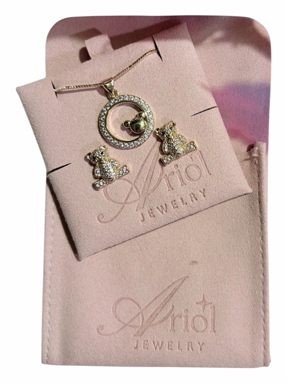 Ariól Gold-Plated Crystal Bear Pendant Necklace - Set